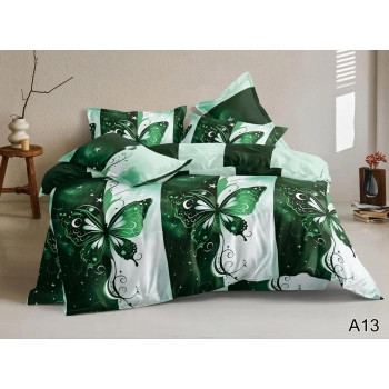 Pościel 160x200 bawełna satynowa zielona w motyle PK488 z prześcieradłem